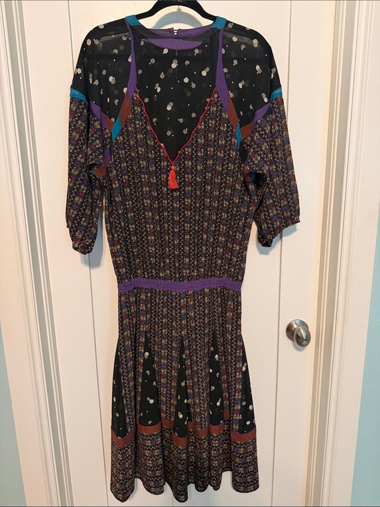 Diane Freis Dresses & Skirts - Diane Freis 80s Vintage Bohemian Black Ditzy Floral Midi Dress with Purple Trim